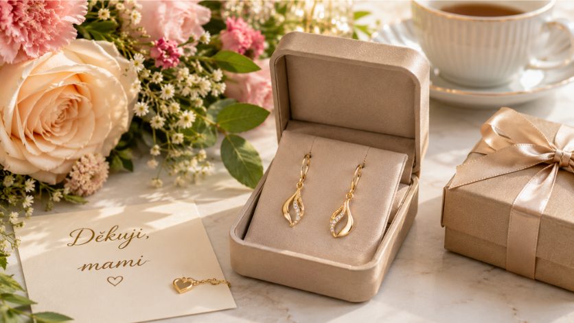 Elegantní zlaté náušnice jako dárek pro maminku