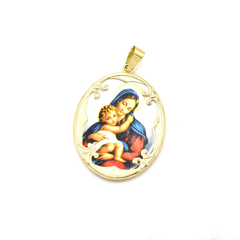 Zlatý přvěsek Madonka s dítětem barevná smaltovaná 5,65g