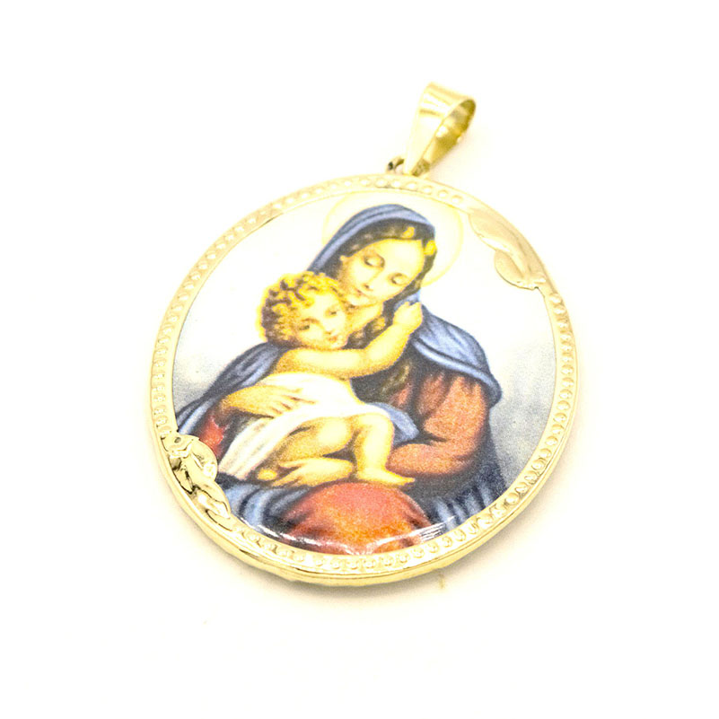 Zlatý přívěsek Madonka s dítětem barevná smaltovaná 7,85g