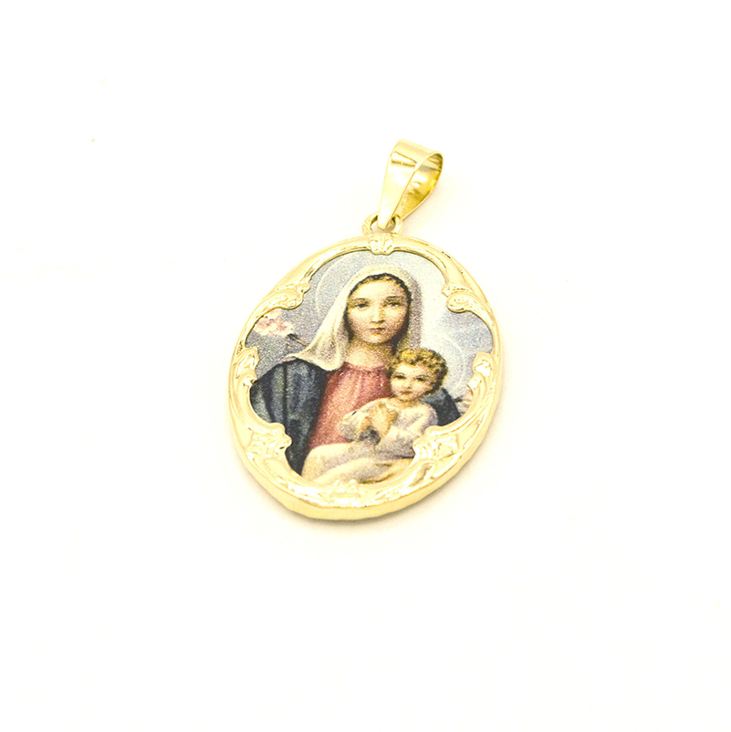 Zlatý přívěsek Madonka s dítětem barevná smaltovaná 4,30g