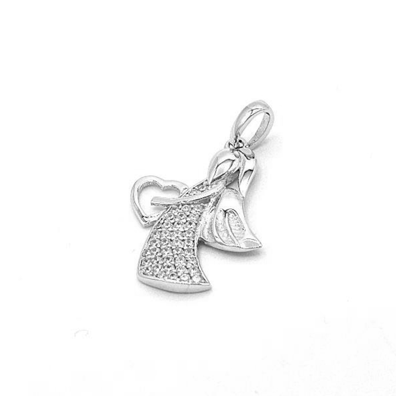 Přívěsek z bílého zlata, Anděl se srdcem a zirkony 3,19g