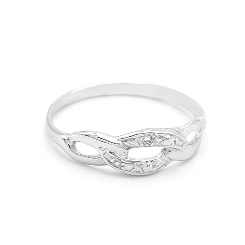 Prsten z bílého zlata, propletená ozdoba se zirkonem 1,04g