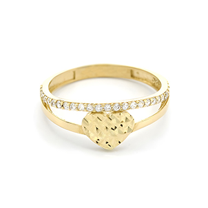 Zlatý prsten srdce se zirkony 1,45g