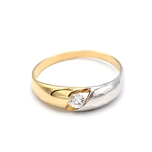 Zlatý prsten se zirkonem půlený dvě barvy zlata 1,20g