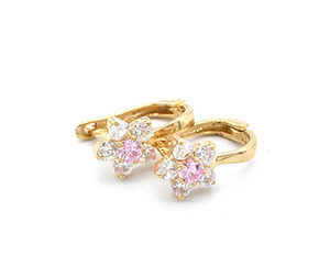 Zlaté náušnice kytičky růžový kamínek a zirkony 2,30g