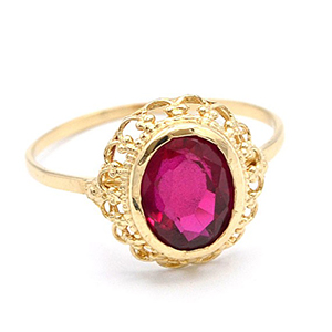 Zlatý prsten s červeným kamenem zdobený ovál 2,35g