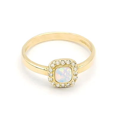 Zlatý prsten opál se zirkony 1,70g