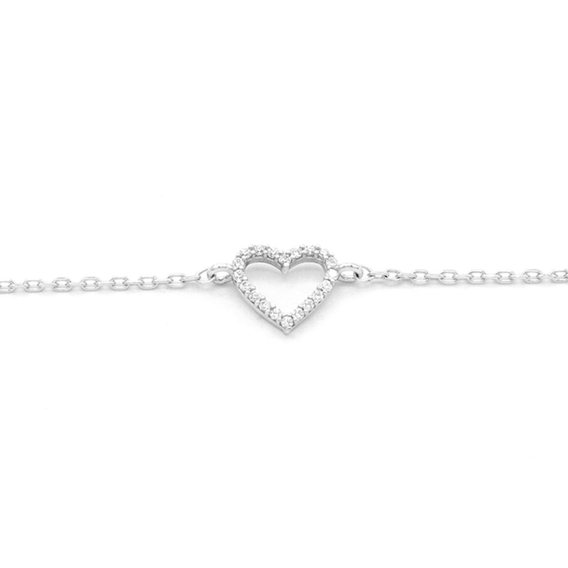 Náramek z bílého zlata, se srdíčkem a zirkony 1,75g
