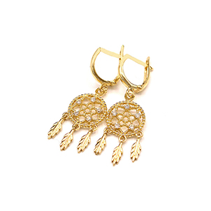 Zlaté visací náušnice lapač snů se zirkony 3,30g