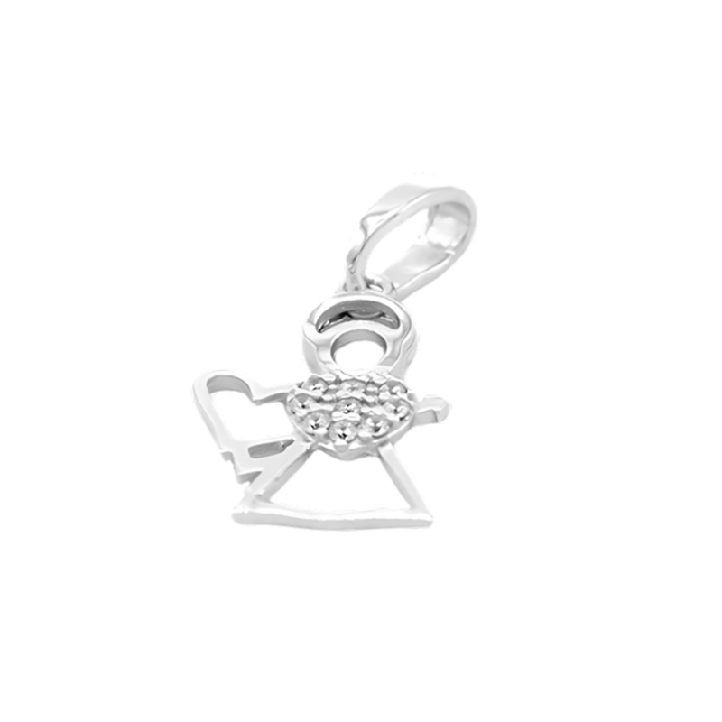 Přívěsek z bílého zlata, anděl se srdíčkem a zirkony 0,90g