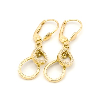 Elegantní visací náušnice ze zlata se zirkony 2,65g