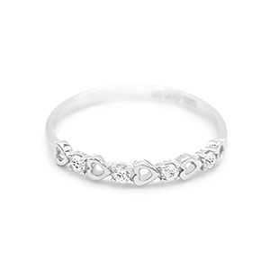 Prsten z bílého zlata, se srdíčky a zirkony 1,10g