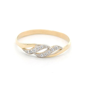 Zlatý prsten vlnky se zirkony dvě barvy zlata 1,25g 
