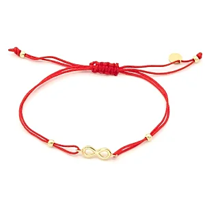 Náramek červený provázek se zlatým nekonečnem a kuličkami 1,10g