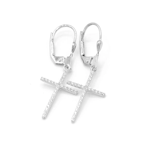 Náušnice z bílého zlata visací křížky se zirkony 2,18g