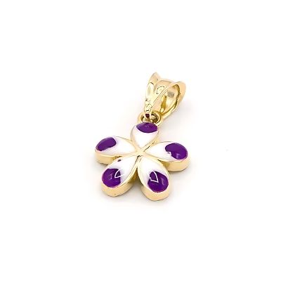Zlatý přívěsek kytička barevná bílo fialová 0,90g