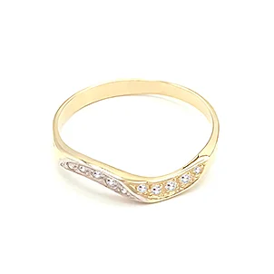 Zlatý prsten vlnky se zirkony dvě barvy zlata 1,17g 