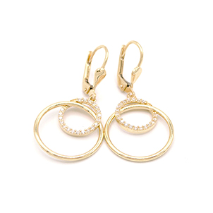 Zlaté visací náušnice propletené kruhy se zirkony 2,85g