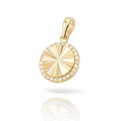 Zlatý přívěsek kolečko zdobené zirkony a proužky 1,10g