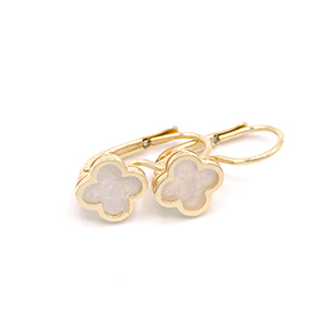 Zlaté náušnice čtyřlístky zdobené perletí 1,80g