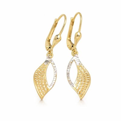 Zlaté visací náušnice kapky se zdobením dvě barvy zlata 