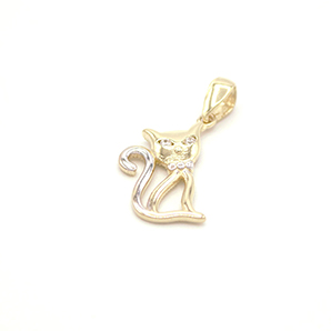 Zlatý přívěsek kočka se zirkony dvě barvy zlata