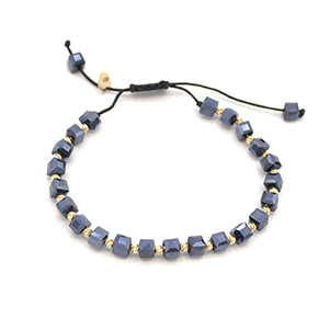 Náramek černý provázek s modrými kostičkami a zlatými kuličkami 