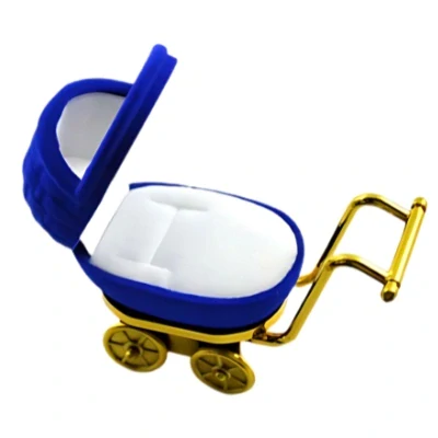 Krabička kočárek modrý sametový