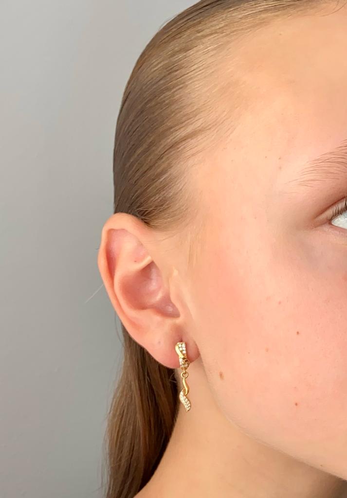 Zlaté náušnice visací vlnky se zirkony 2,63g