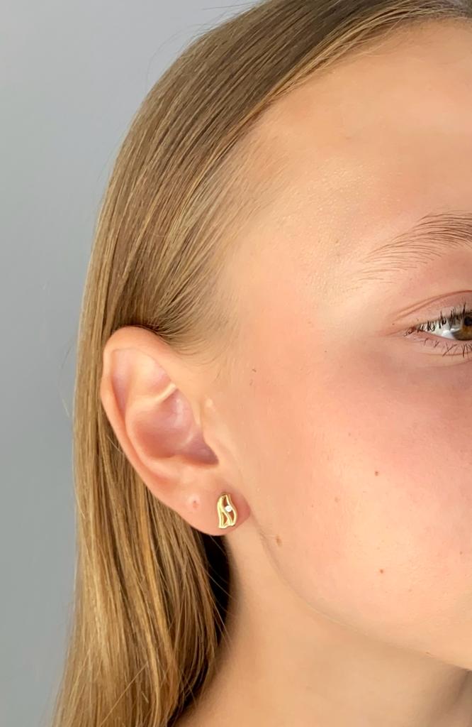 Zlaté náušnice na šroubek vlnky se zirkonem 2,17g