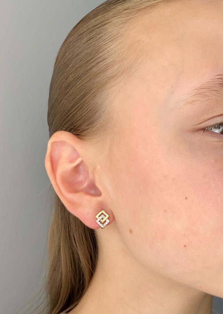 Zlaté náušnice kosočtverce se zirkony 1,85g