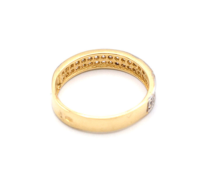 Zlatý prsten s pruhy zirkonů dvě barvy zlata 2,35g