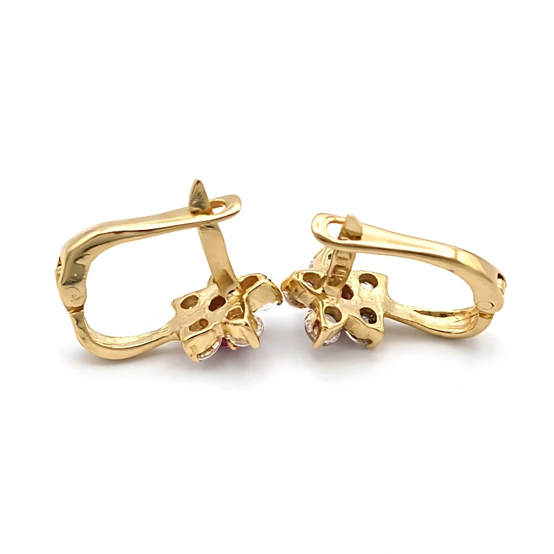 Zlaté náušnice kytičky s růžovým kamínkem 2,30g