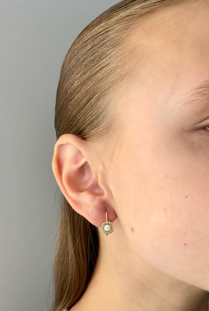 Zlaté náušnice s opálem a zirkony 1,97g