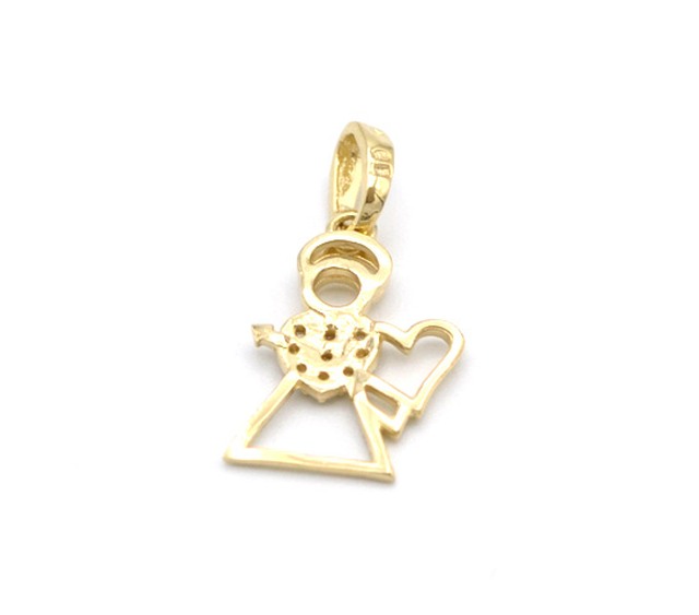 Zlatý přívěsek anděl se srdíčkem a zirkony 0,88g