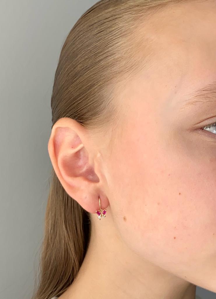 Zlaté náušnice motýlci s růžovými kamínky a zirkony 1,08g