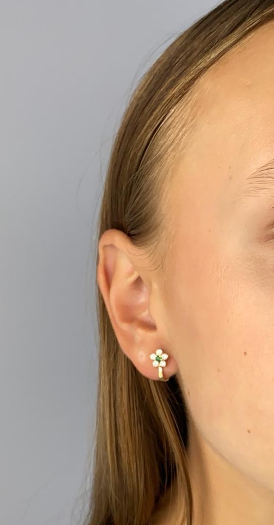 Zlaté náušnice kytičky se zeleným kamínkem 2,30g