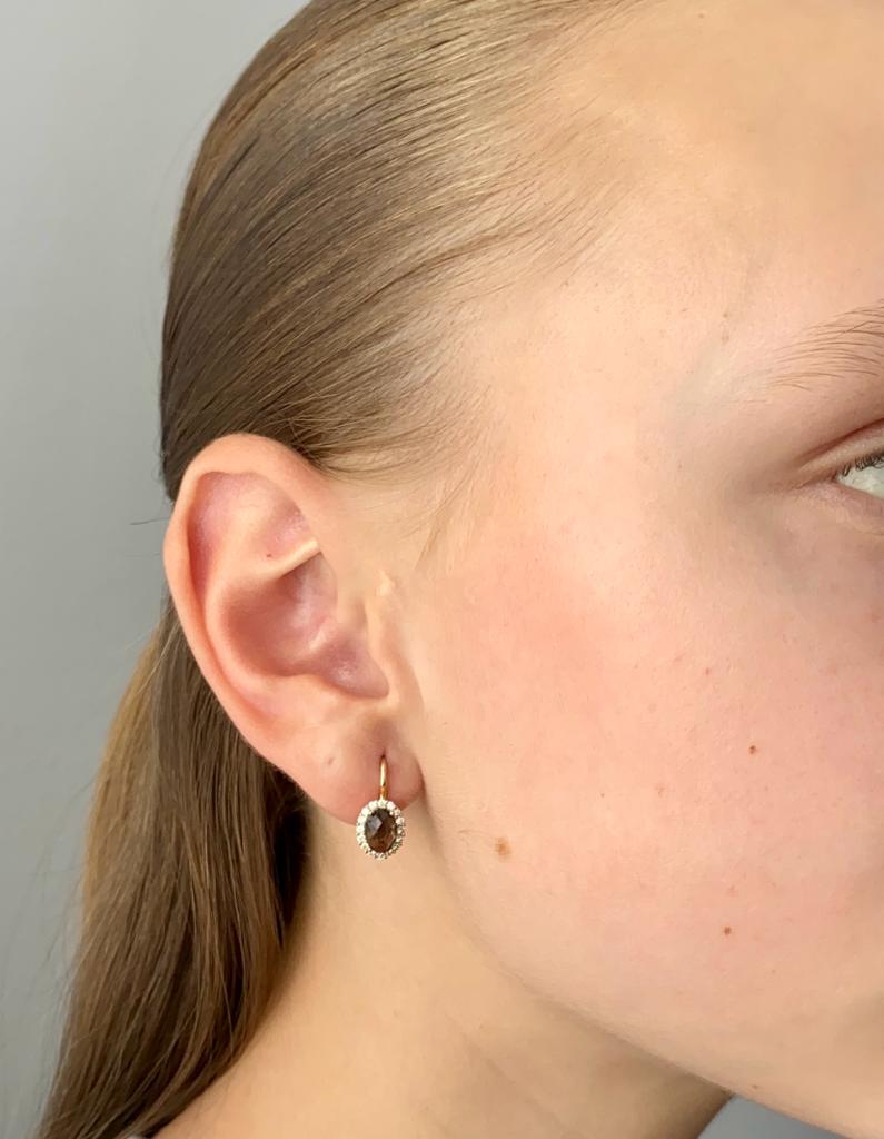 Zlaté náušnice se záhnědou a zirkony 2,55g