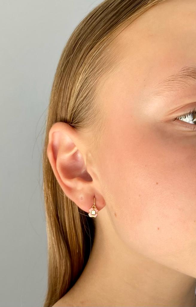 Zlaté dětské náušnice čtyřlístky růžové 1,40g