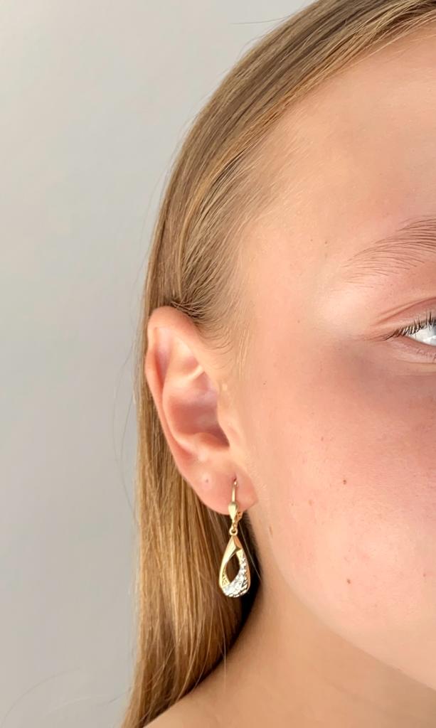 Zlaté náušnice visací kapky zdobené dvě barvy zlata 2,50g