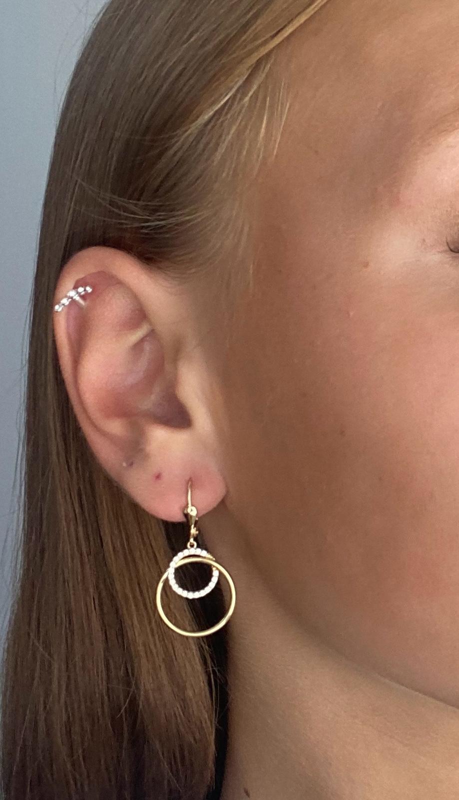 Zlaté visací náušnice propletené kruhy se zirkony 2,85g