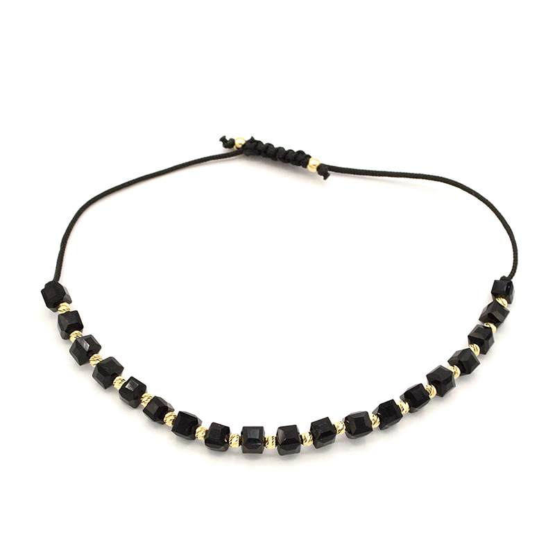 Náramek černý provázek zlaté kuličky a černé kostičky 4,10g