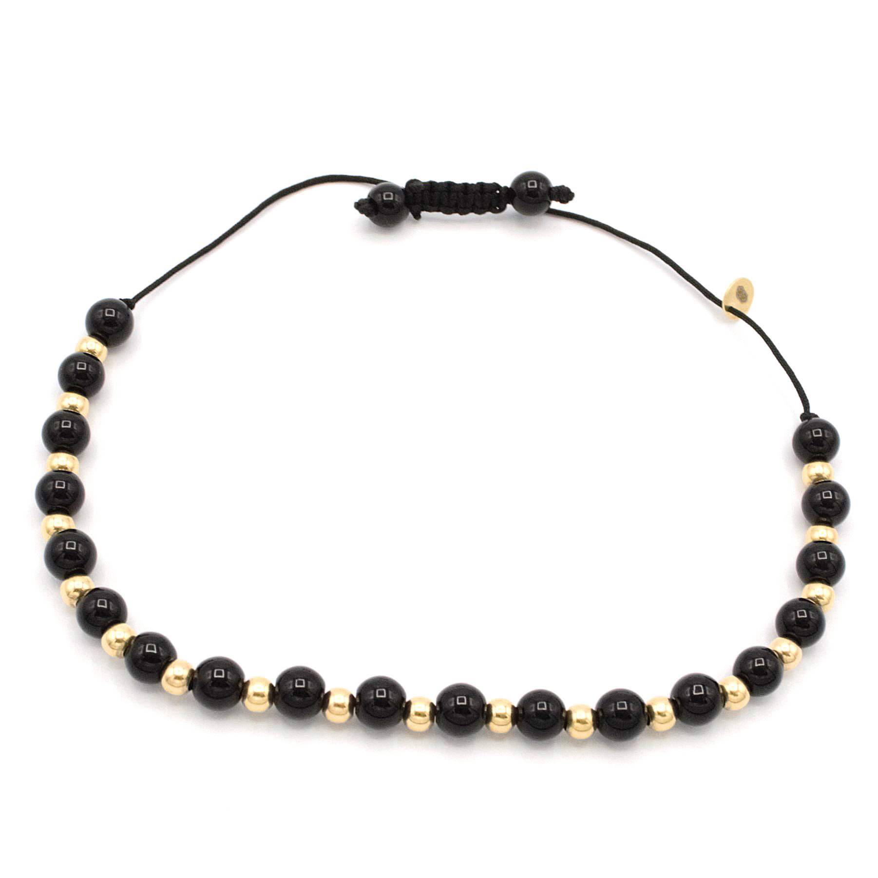 Náramek provázkový černý ze zlatých a černých kuliček 9,00g