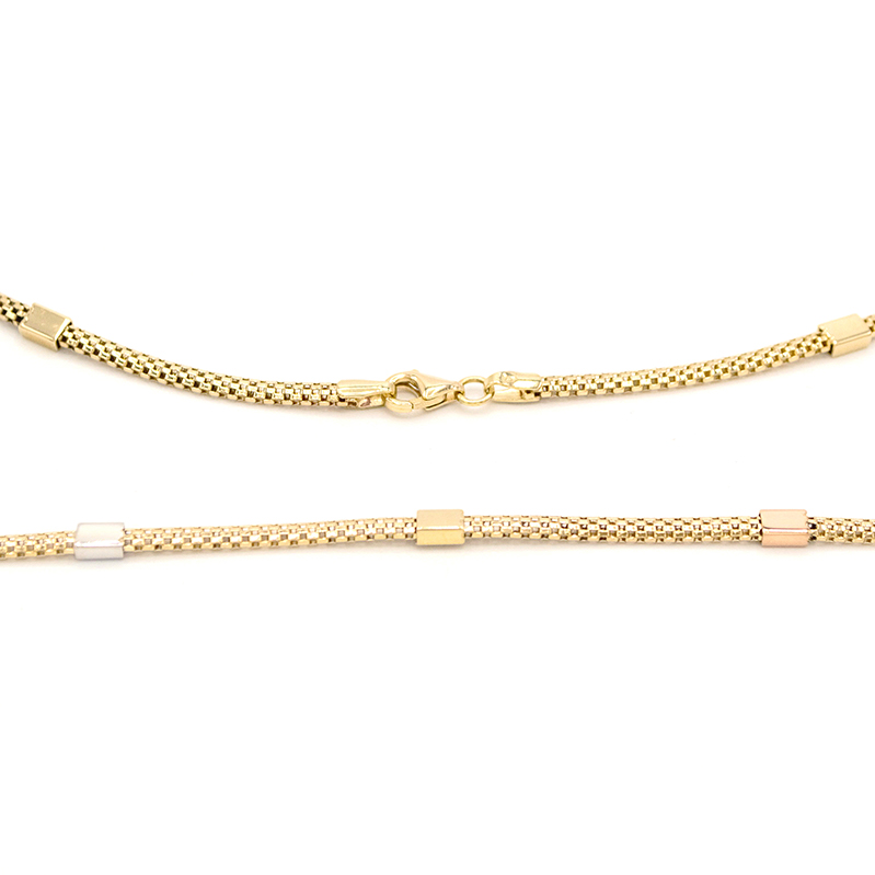 Zlatý náhrdelník zdobený obdelníčky tři barvy zlata 6,55g