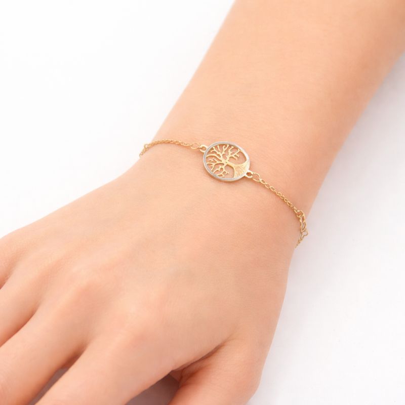 Zlatý náramek strom života zdobený srdíčky dvě barvy zlata 