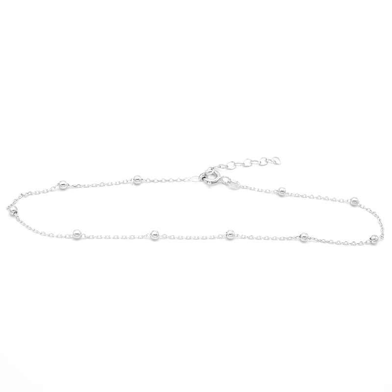 Řetízek na nohu z bílého zlata s kuličkami 