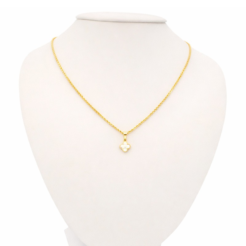 Zlatý přívěsek čtyřlístek s perleťovým kamenem 