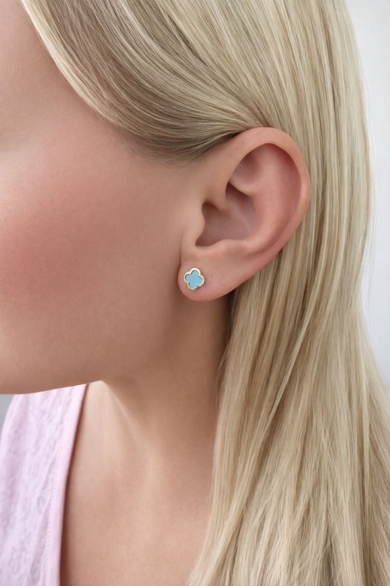 Zlaté náušnice modré čtyřlístky 