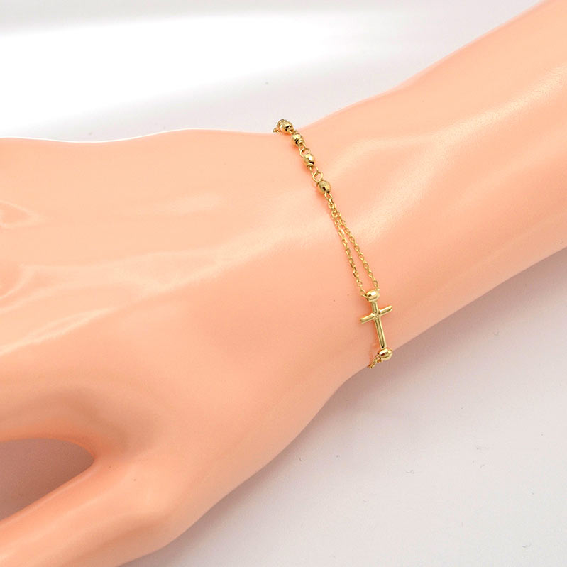 Zlatý náramek typ Růženec zdobený Madonka a křížek 1,97g