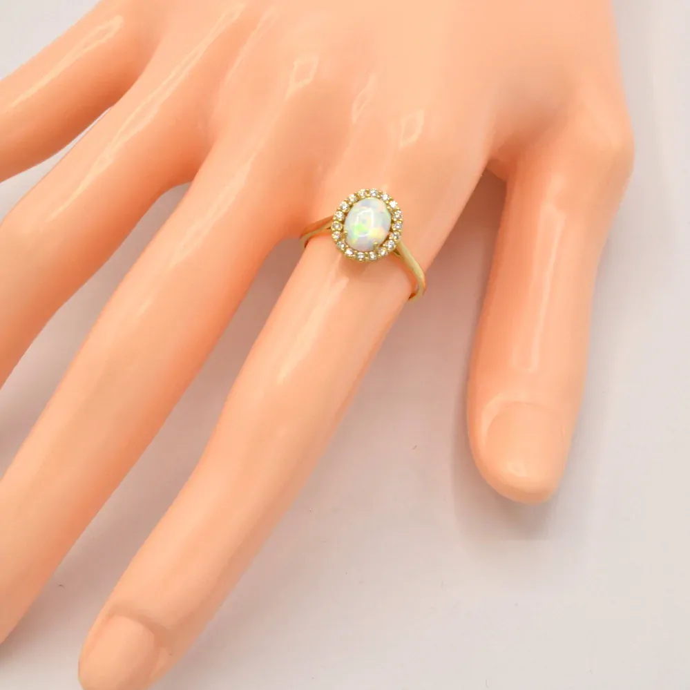 Zlatý prsten s opálem a zirkony 2,30g